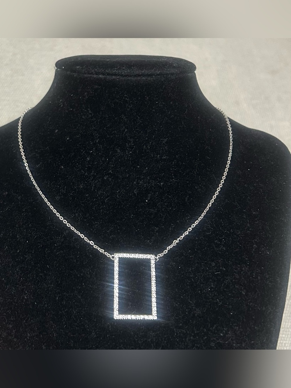925 Sterling Silver Rectangular Pavé Pendant Necklace - Silver